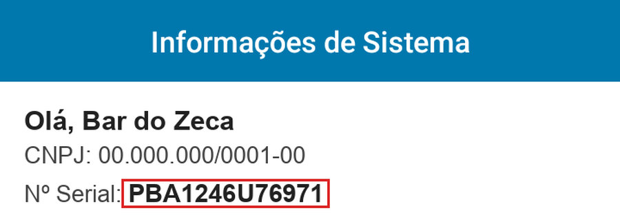Tela Informações de Sistema da maquininha, com o número de série destacado no topo
